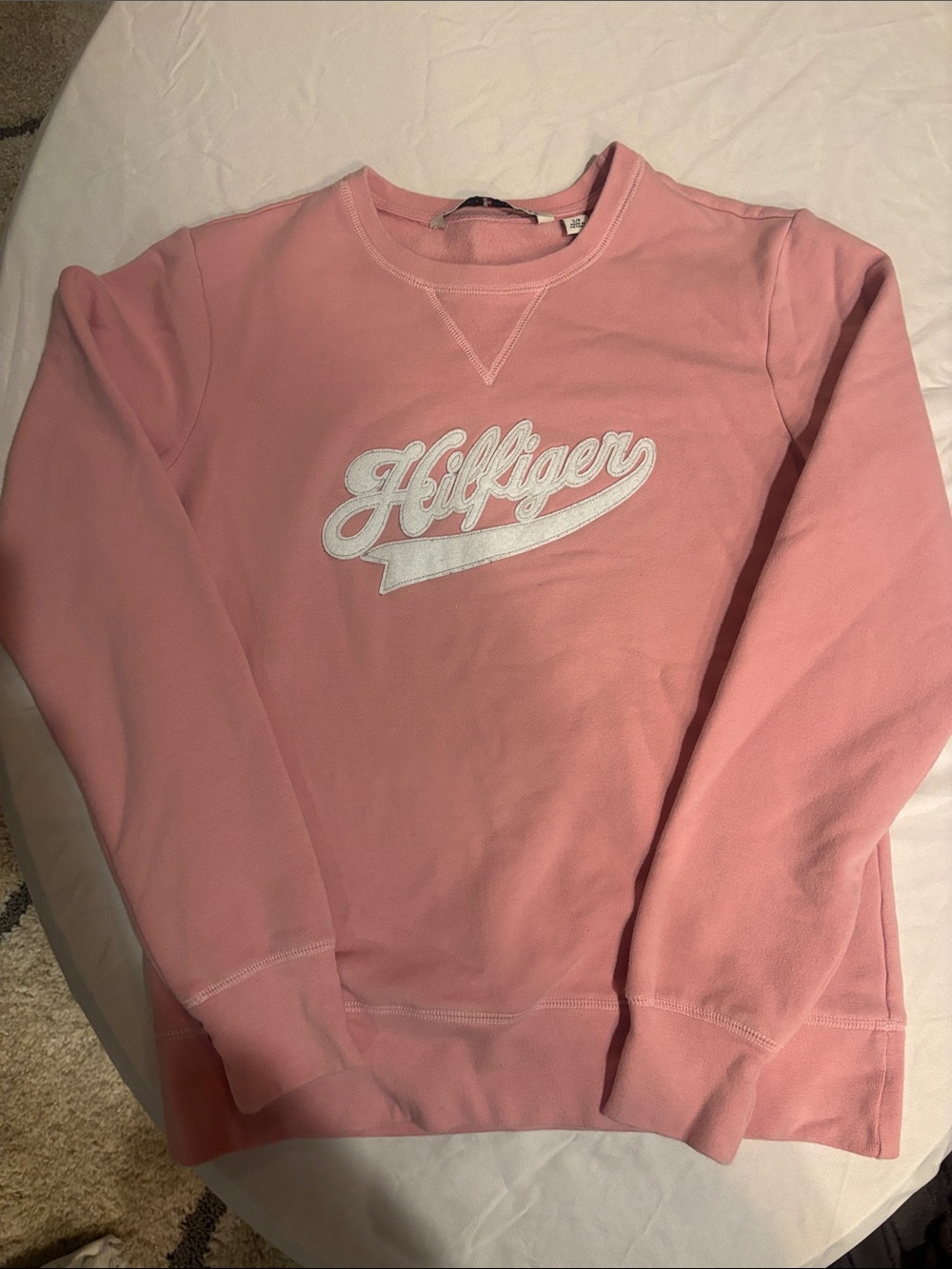 Tommy Hilfiger Pink Crewneck Sweatshirt with White and Sparkle Script Logo